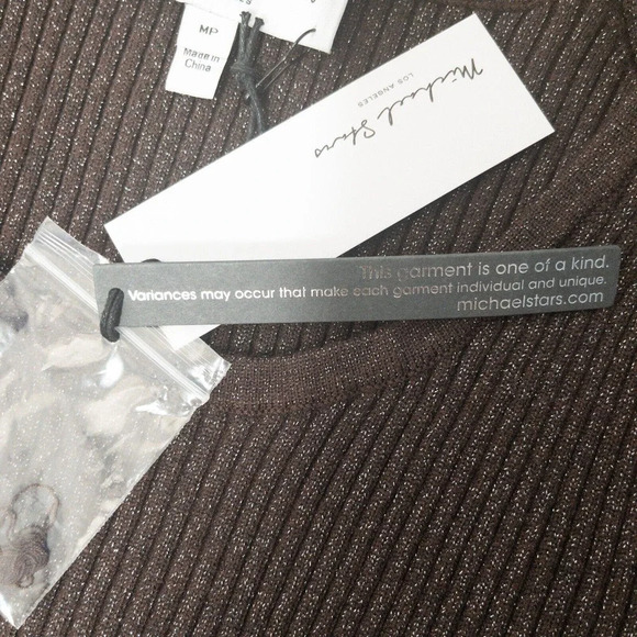 Michael Stars Mae Ribbed Sweater Dress New Bodycon Brown Shimmer Medium Petite - Picture 3 of 7